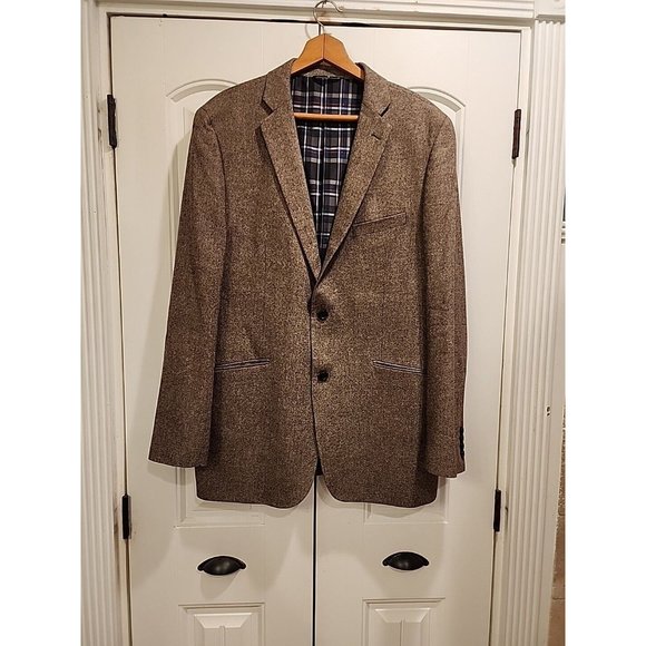 US POLO ASSN Mens Blazer Sport Coat Suit Jacket Wool 44L Plaid Lining Wool Blend